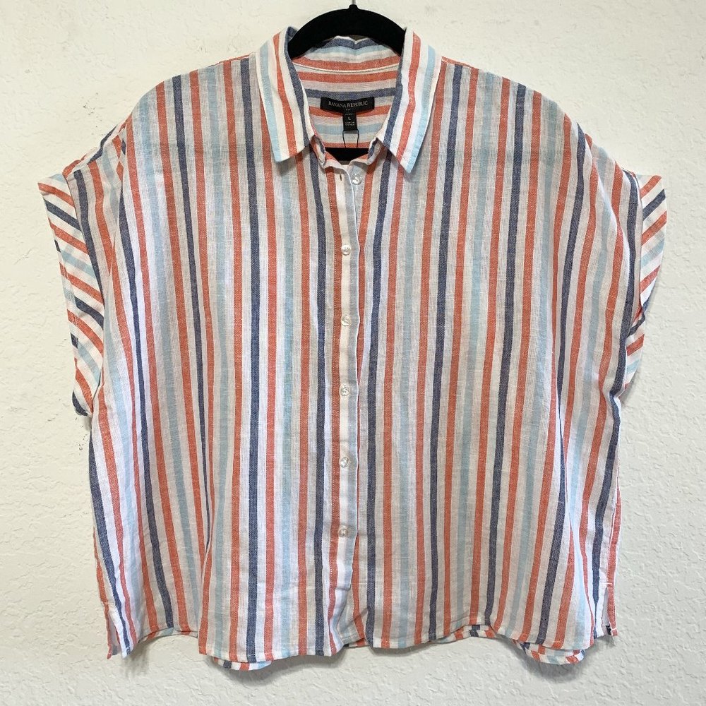 Banana Republic NWT Petite L Womens Dolman Sleeve Linen Blend Button Down Shirt - Picture 1 of 12